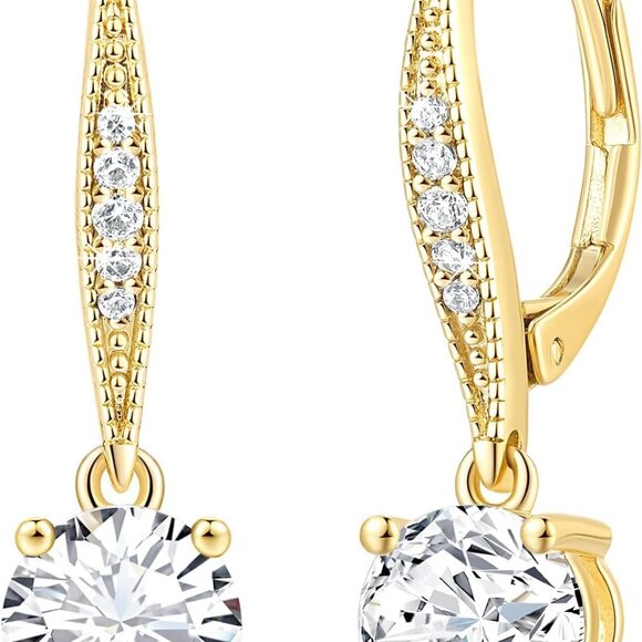 Dangle Earrings 14K Gold Drop Jewelry for Women Cubic Zirconia Gift - Picture 1 of 8